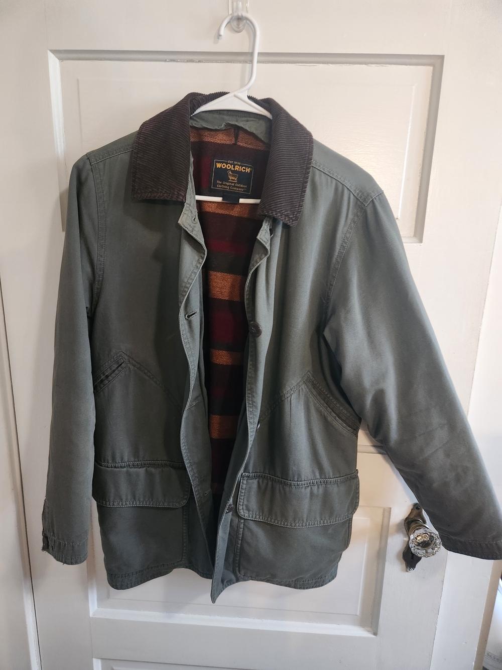 Woolrich Women’s S Barn Field Coat Olive Corduroy Collar Removable Liner Jacket